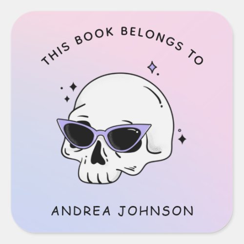 Cute Girly Skull Glasses Trendy Gradient Bookplate