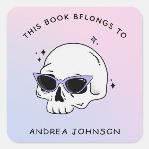 Cute Girly Skull Glasses Trendy Gradient Bookplate