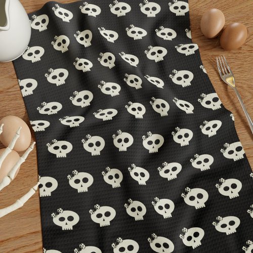 Cute Girly Skull Pattern Black Halloween Towel