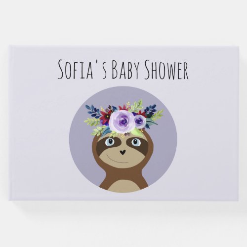 Cute Girly Sloth Watercolor Flowers Baby Shower Guest Book