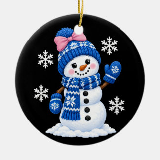 Cute Girly Snowman Christmas Women Girls Bow Ceramic Ornament