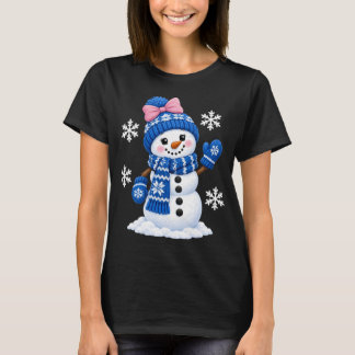 Cute Girly Snowman Christmas Women Girls Bow T-Shirt