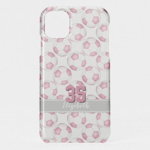 cute girly soccer balls pattern pink white gray iPhone 11 case