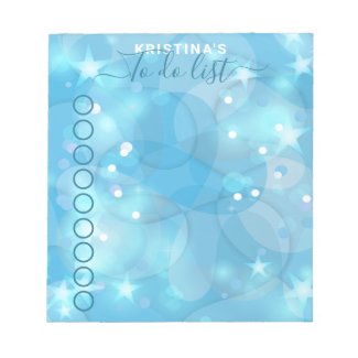 Cute Girly Starry Blue Calligraphy To Do List Notepad