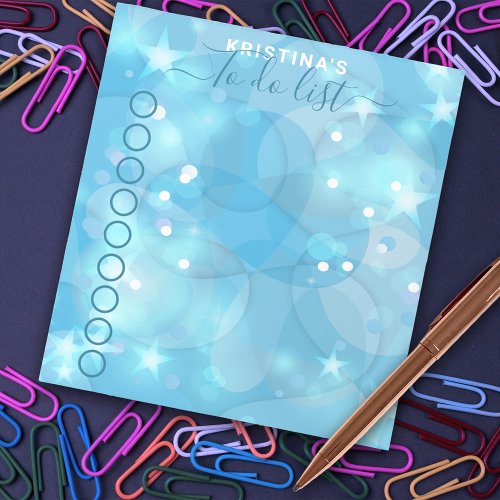 Cute Girly Starry Blue Calligraphy To Do List Notepad