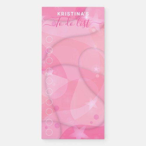 Cute Girly Starry Pink Calligraphy To Do List Magnetic Notepad