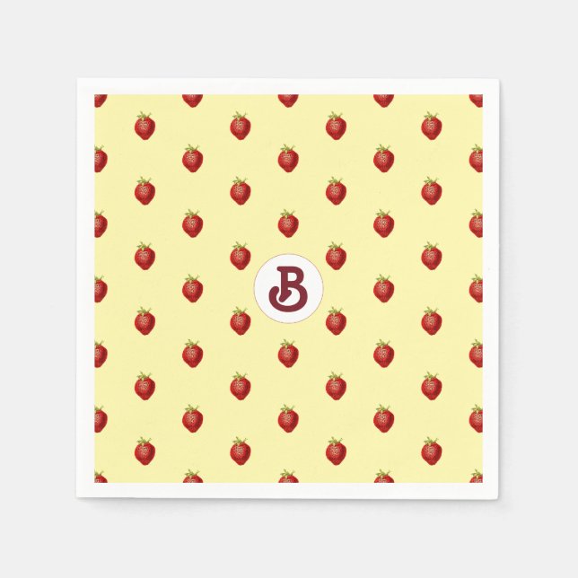 Cute Girly Strawberry Cream Name Monogram Napkins (Front)