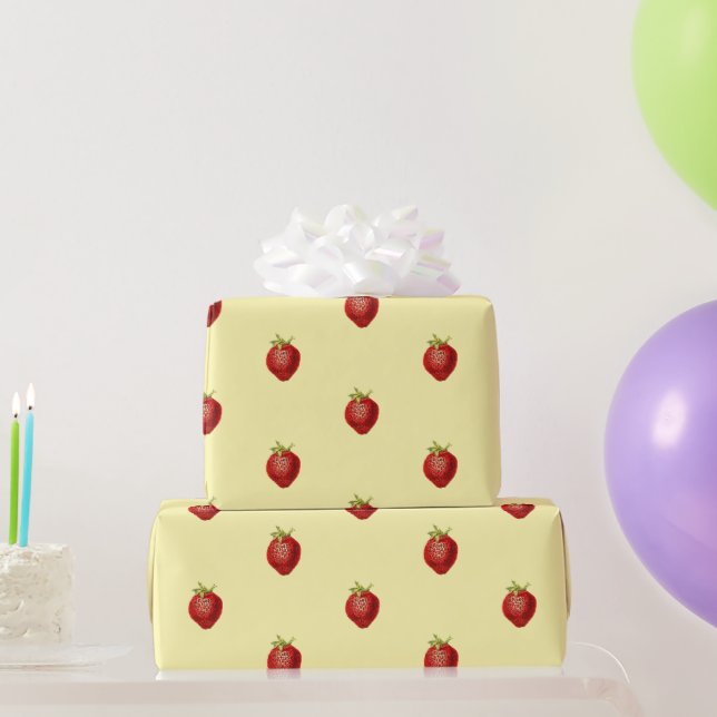 Cute Girly Strawberry Pattern on Cream Wrapping Paper (Party Gifts)