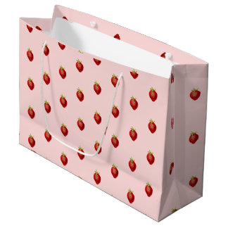 Cute Girly Strawberry Pattern on Pink  Large Gift Bag