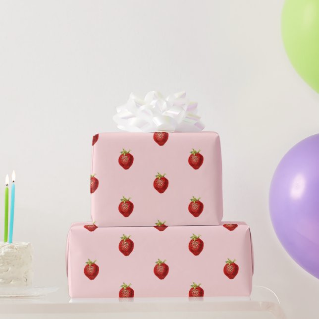 Cute Girly Strawberry Pattern on Soft Pink  Wrapping Paper (Party Gifts)