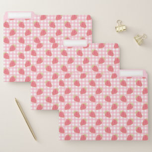 Cute Girly Strawberry Pink Gingham Plaid File Fold File Folder