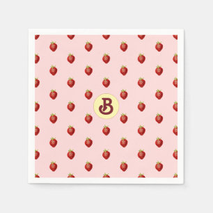 Cute Girly Strawberry Pink Name Monogram Napkins