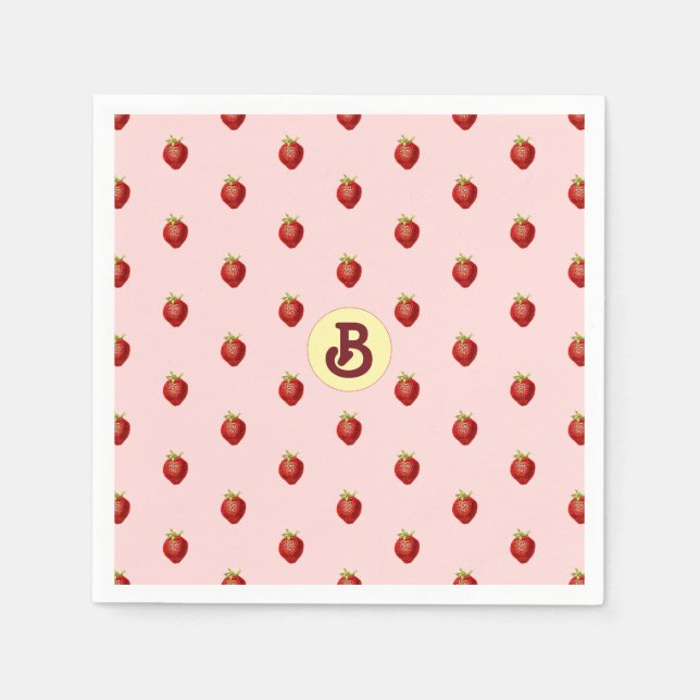 Cute Girly Strawberry Pink Name Monogram Napkins (Front)