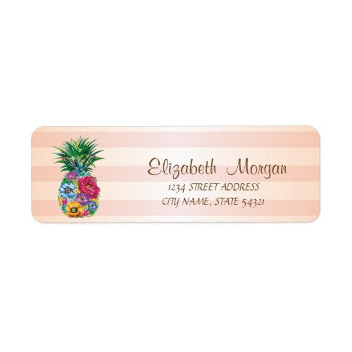 Cute  Girly Striped Floral Pineapple   Label