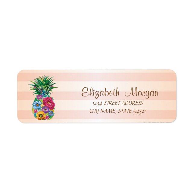 Cute  Girly Striped Floral Pineapple   Label (Front)