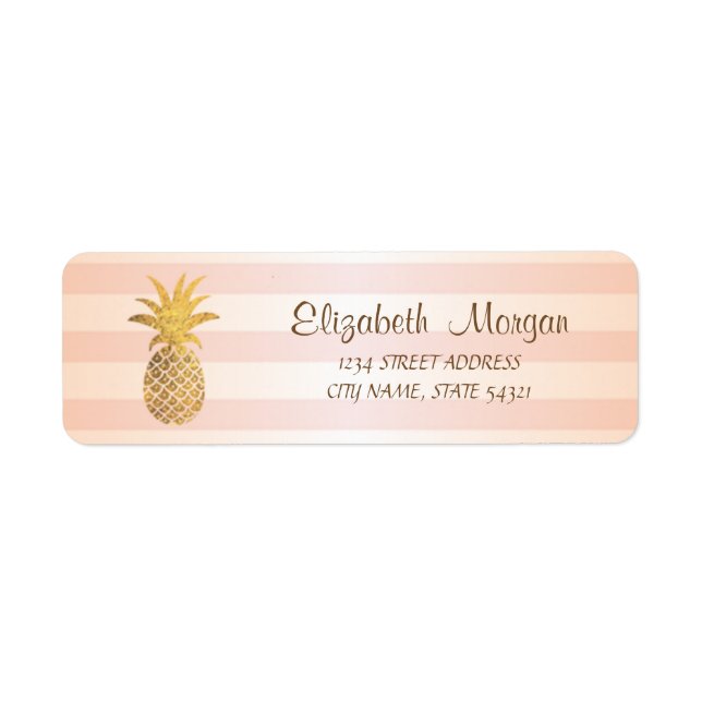 Cute  Girly Striped ,Gold Pineapple  Address Label (Front)