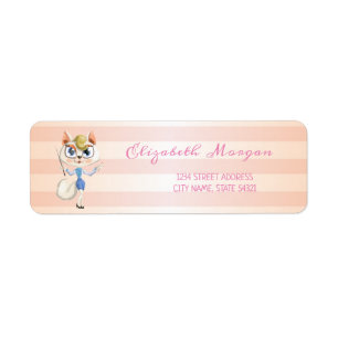 Cute Girly Striped ,Kitty Address Label