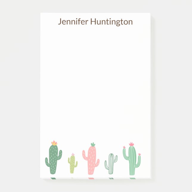 Cute Girly Succulent Cactus Personalized Post-it Notes (Front)