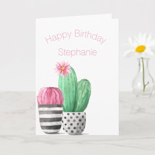 Cute Girly   Succulent Cactus watercolor Birthday Card