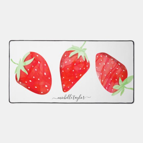Cute Girly Summer Watercolor Strawberry  Desk Mat