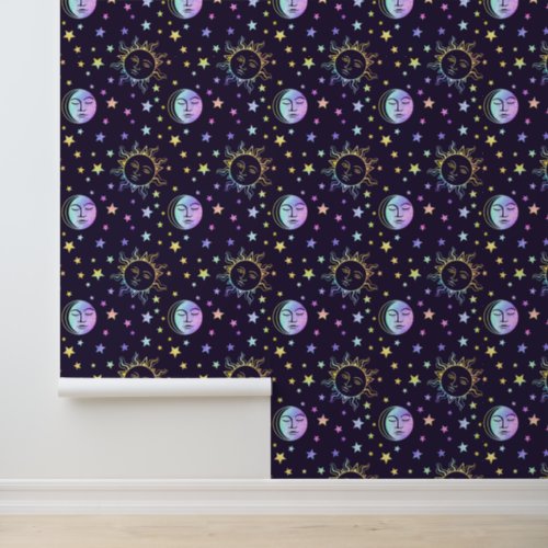  Cute Girly Sun Moon And Stars Pretty Magic Purple Wallpaper