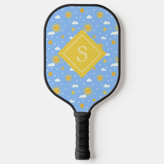 Cute Girly Sunshine And Clouds Personalized Pickleball Paddle (Front)