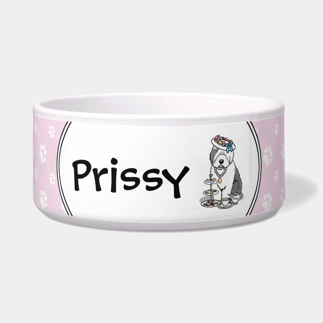 Cute Girly Tea Party Old English Sheepdog (Gray 1) Bowl (Front)