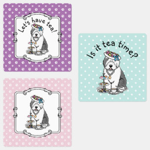 Cute Girly Tea Party Old English Sheepdog (Gray 1) Labels