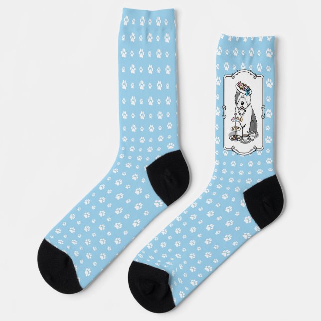Cute Girly Tea Party Old English Sheepdog (Gray 1) Socks (Left)