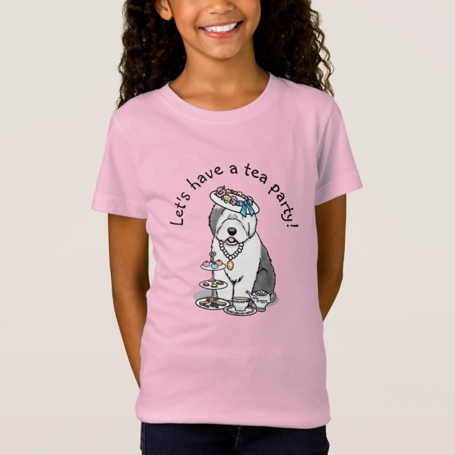Cute Girly Tea Party Old English Sheepdog (Gray 1) T-Shirt (Front)