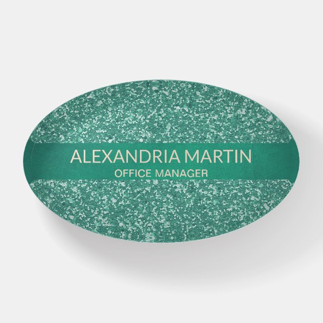 Cute Girly Teal Mint Green Glitter Office Paperweight (Front)