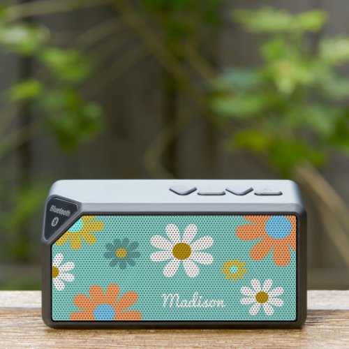 Cute Girly Teal Orange White Floral Daisies Bluetooth Speaker