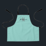 Cute Girly Teal Script Monogram Personalized Kids Apron<br><div class="desc">Girls will enjoy helping out in the kitchen with this Cute Girly Teal Script Monogram Personalized Kids Apron. It is designed with a pastel teal blue all-over-print background and initial is in grey and name is in black calligraphy script lettering. Makes an adorable gift idea for girls who love to...</div>