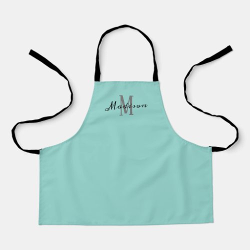 Cute Girly Teal Script Monogram Personalized Kids Apron