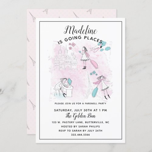 Cute Girly Travel Farewell Party Invitation