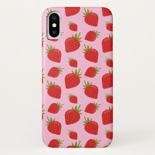 Cute Girly Trendy Chic Strawberry Pattern iPhone X Case