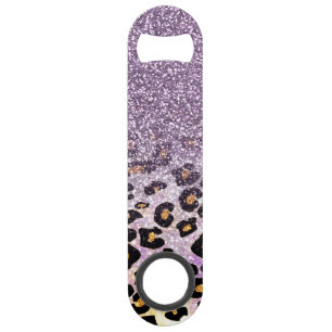 Cute girly trendy purple faux glitter leopard bar key
