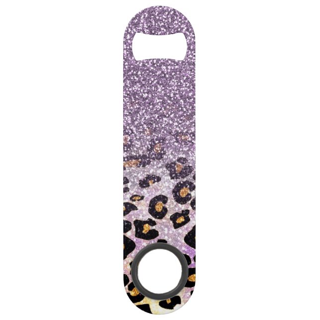 Cute girly trendy purple faux glitter leopard bar key (Front)