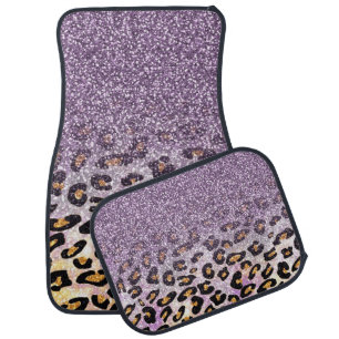 Cute girly trendy purple faux glitter leopard car mat