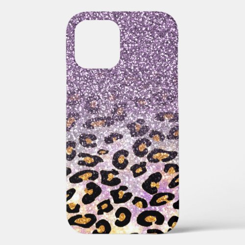 Cute girly trendy purple faux glitter leopard iPhone 12 case