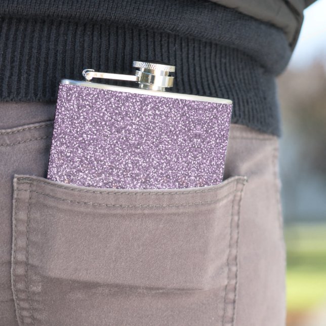 Cute girly trendy purple faux glitter leopard  flask (In Situ)