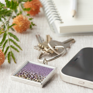 Cute girly trendy purple faux glitter leopard keychain