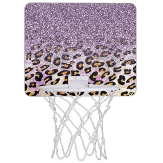 Cute girly trendy purple faux glitter leopard mini basketball hoop