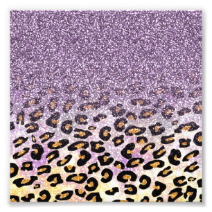 Cute girly trendy purple faux glitter leopard photo print