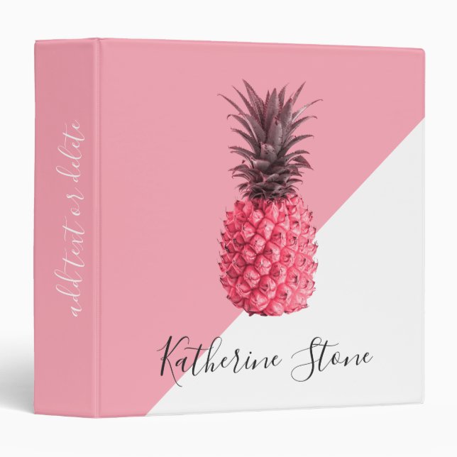 Cute girly tropical pink and white pineapple 3 ring binder (Front/Spine)