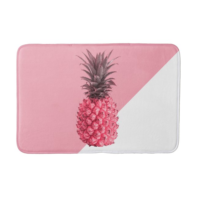 Cute girly tropical pink and white pineapple bathroom mat (Front)