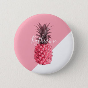 Cute girly tropical pink and white pineapple button
