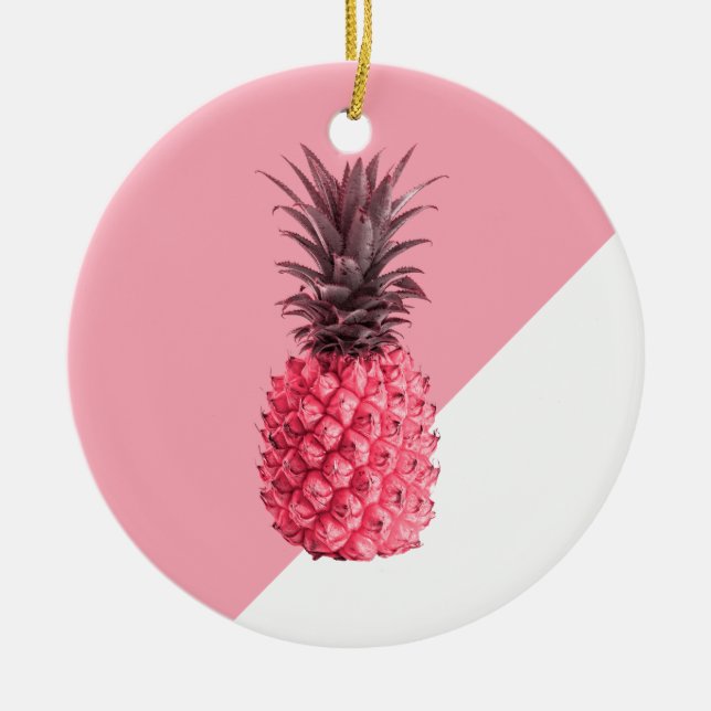 Cute girly tropical pink and white pineapple ceramic ornament (Front)