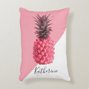 Cute girly tropical pink and white pineapple decorative pillow