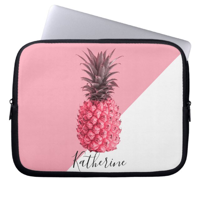 Cute girly tropical pink and white pineapple laptop sleeve (Front)